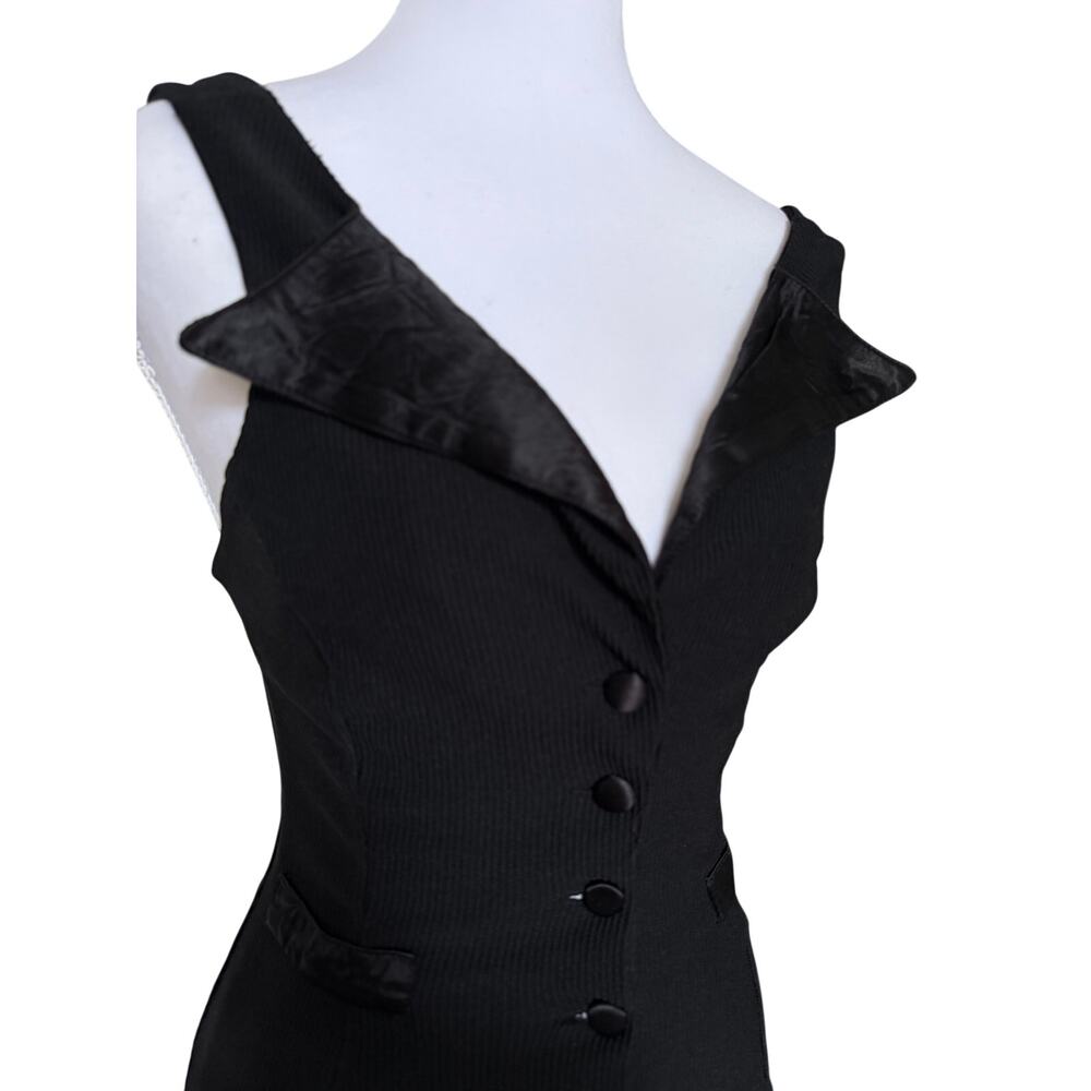 Vintage Betsey Johnson Made in USA Black Coquette Fit Flare Dress Button P XS - Picture 3 of 8